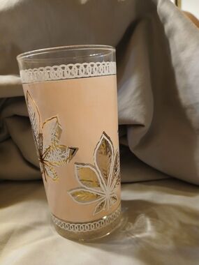 Pink Glass Glass with Gold Leaf Motif